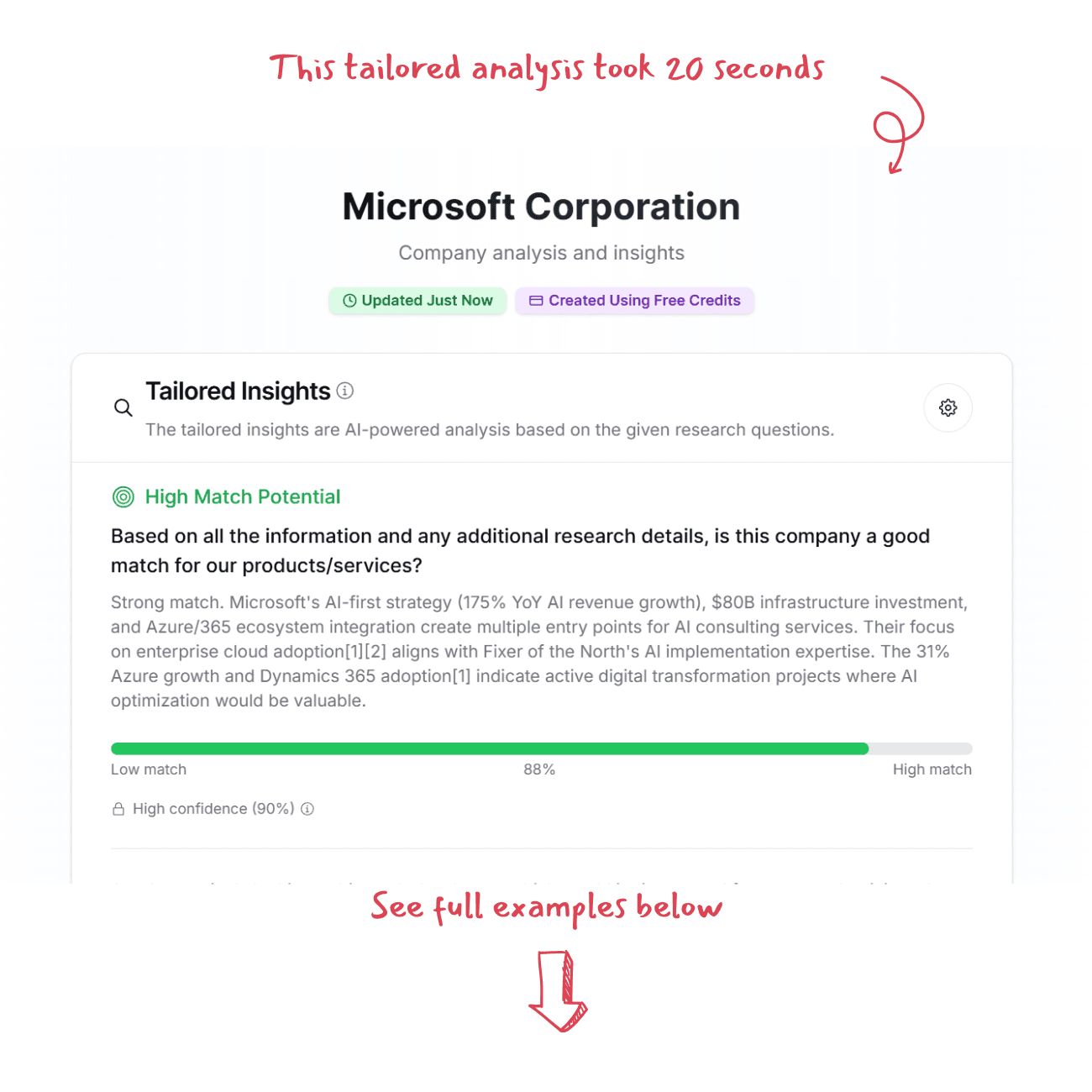LeadKill Dashboard showing company research results
